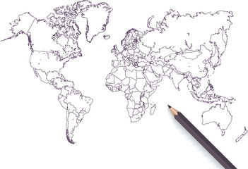 Colored pencil world map illustration