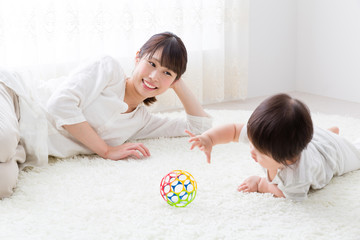 Fototapeta premium portrait of asian mother and baby lifestyle image