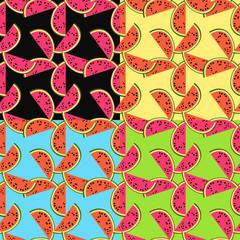 set of seamless pattern with a piece of watermelon color. 