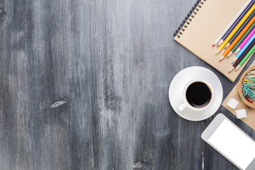 Textured wooden desktop with items