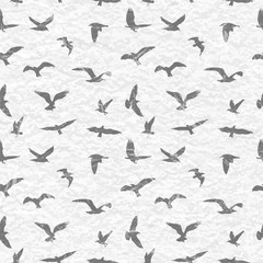 Grunge seamless pattern of flying birds white background. Vector illustration