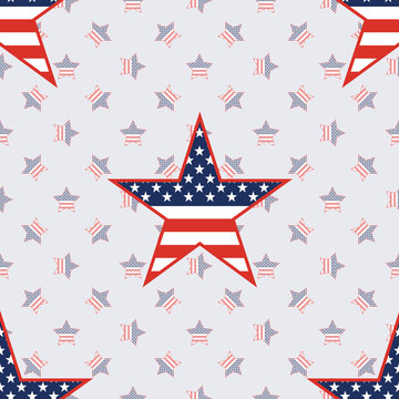 US patriotic stars seamless pattern on american stars background. American patriotic wallpaper with US patriotic stars. Surface pattern vector illustration.