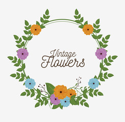 vintage flowers frame decoration vector illustration design