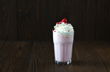 milk shake banana and raspberries with cream