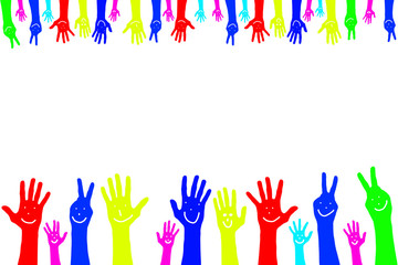 bunte lachende H&auml;nde als Hintergrund