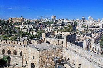 View of the city of Jerusalem from the top of the Jerusalem Citadel or Tower of David.