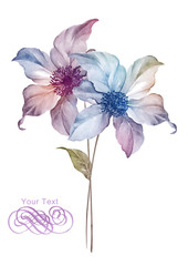 watercolor illustration flowers in simple background - 119402416