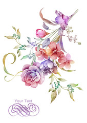 watercolor illustration flowers in simple background