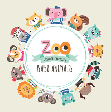 Group of cute cartoon baby animals with text area