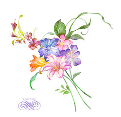 watercolor illustration flowers in simple background - 119403206