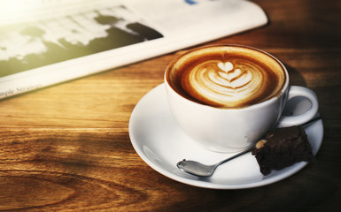 Coffee Shop Cafe Latte Cappuccino Newspaper Concept