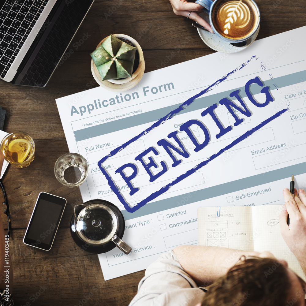 Poster pending application form document reply concept
