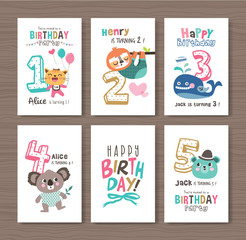 Birthday cards with birthday anniversary number and cute animals
