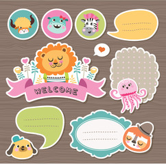 Set of gift tag/ sticker with cute animals