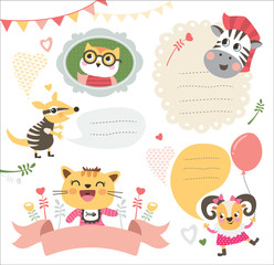 Set of gift tag/ sticker with cute animals
