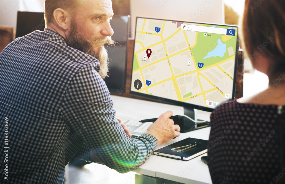 Poster map location information web layout concept