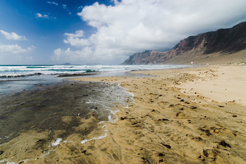 Famara-stunning beach for surfers. Lanzarote. Canary Islands. Spain