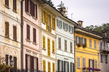 Facades of old houses in Orta San Giulio