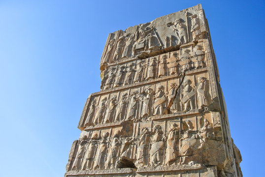 Bas-Relief of Ancient Achaemenid Warriors on the Gates to Persepolis, Iran