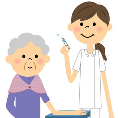 看護師と高齢者　注射