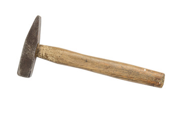 Old and rusty hammer on a white background. Clipping path