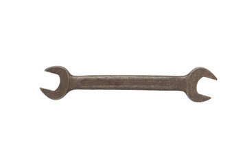 Old rusty wrench isolated on white background