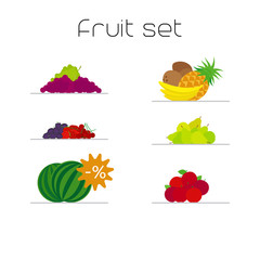 Foods market fruits flat icons set. Vector illustration