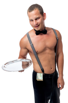 waiter stripper with a tip in the pants