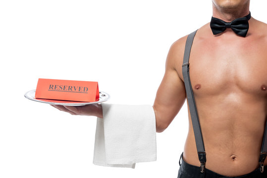 stripper naked body in the role of a waiter