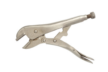 Opened locking grip pliers isolated on white background. Clipping path
