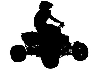 Athletes ATV during races on white background