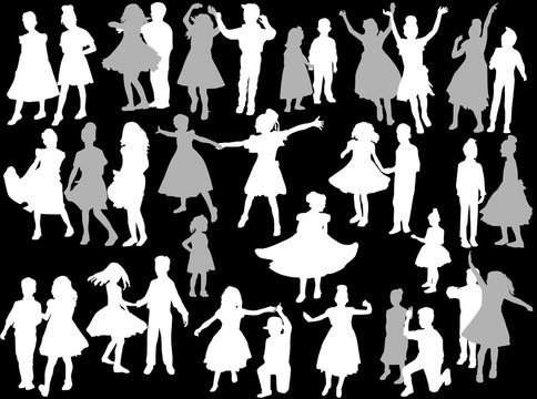 dancing child silhouettes with shadows collection on black
