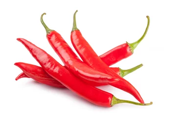 Fotobehang red chili or chilli cayenne pepper isolated on white background © sripfoto