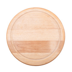 empty round cutting board on white background