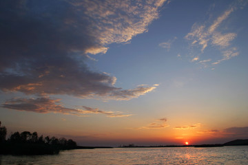 very beautiful and colorful sunrise over the river