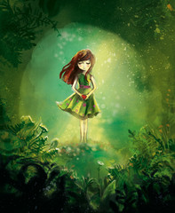 Obraz na płótnie Canvas Girl - Cartoon nature scene