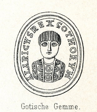 Alaric I - Gothic carved sapphire (from Meyers Lexikon, 1895, 7/286-7)