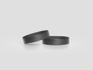 Blank black rubber wristband mockup, clipping path, 3d illustration. Clear sweat band stack mock up design. Sport sweatband pile template. Silicone fashion round social bracelet. Unity band.