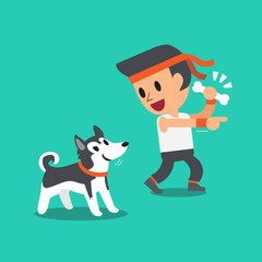 Cartoon a man and his siberian husky dog © jaaakworks