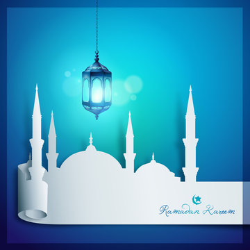 Ramadan Kareem Vector Mosque Papercut Style for islamic greeting background