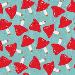 Seamless pattern with different mushrooms