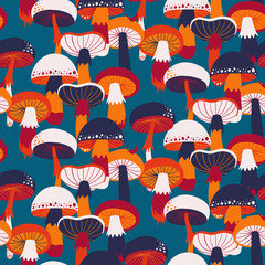 Seamless pattern with different mushrooms