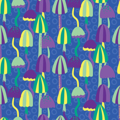 Seamless pattern with different mushrooms