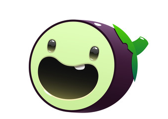 eggplant cartoon character bright juicy on a white background