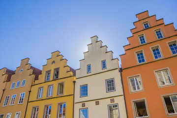 Colorful houses at the central market square in Osnabruck