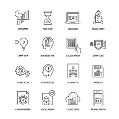 Modern thin line icons set for business