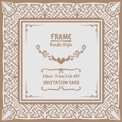 Abstract Doodle vector tribal ethnic style frame