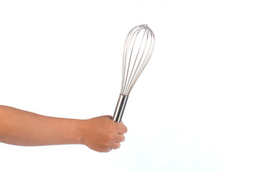 hand hold stainless balloon whiskon white background,selective focus