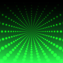 Abstract green background with luminous dots of different sizes,