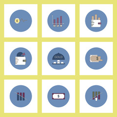 Collection of icons in flat style world gold price statistic
